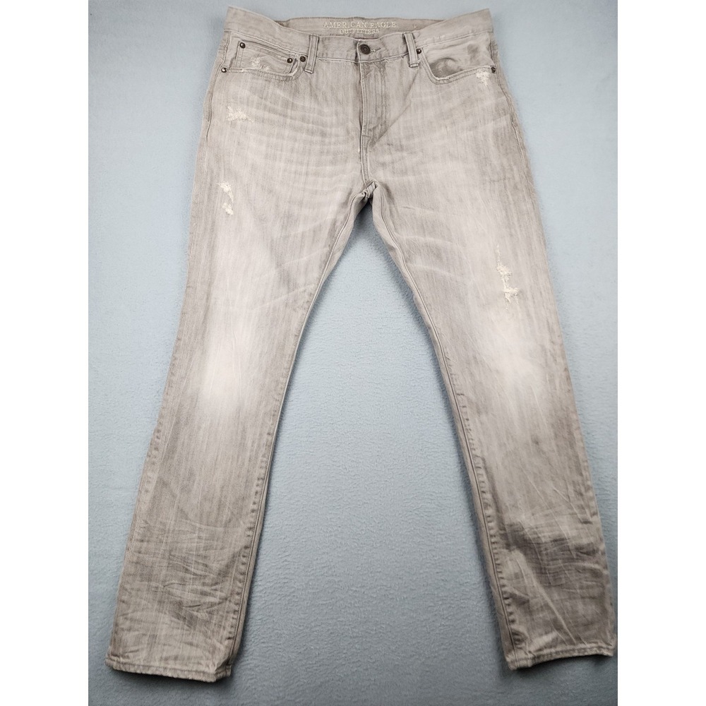 American Eagle Outfitters Jeans Mens 36x32(31) Light Gray Slim Straight Denim